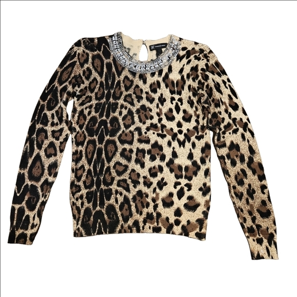 INC Women's Tight-Knit Animal Print Jeweled Neckline Pullover Sweater Size S - Picture 1 of 11